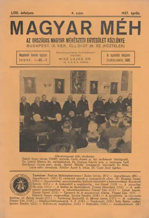 Végkiárusítás Magyar Méh 1937. április LVIII. évfolyam 4. szám